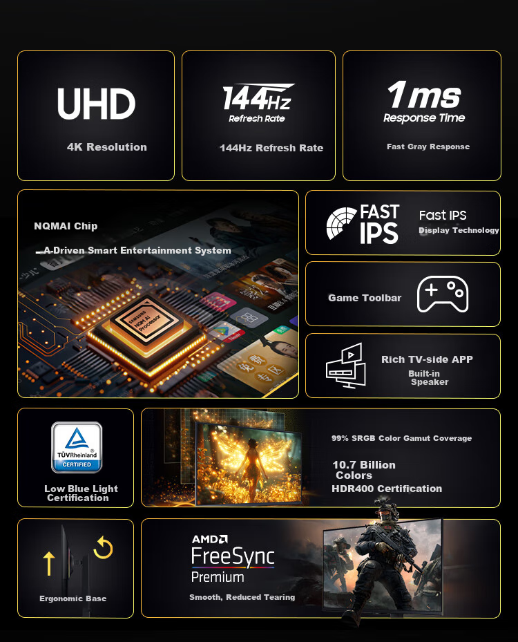 SAMSUNG 27-Inch G70D, 4K 144Hz Fast IPS, 1ms HDR400, Smart Speaker, Ultra-Thin, Xuanlong Knight, Gaming Monitor, LS27DG702ECXXF 1
