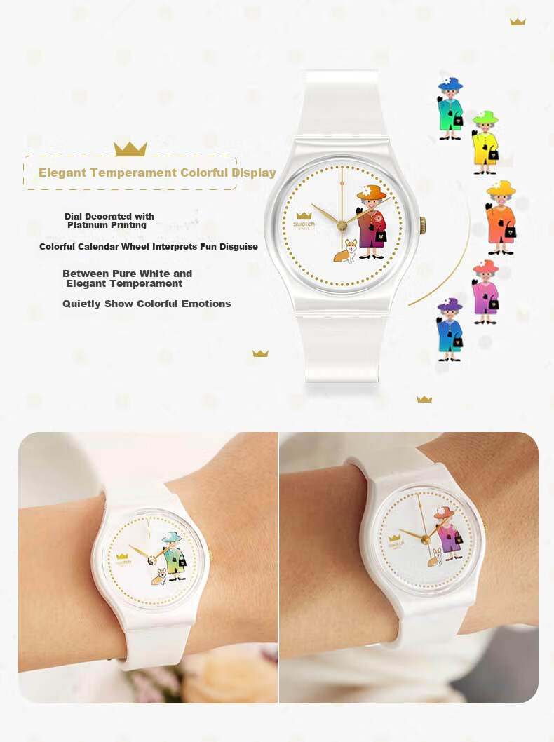 Swatch Swiss Watch, Exam Watch Color-Changing Women's Quartz Wristwatch, Graduation Gift, Queen's Celebratio 2