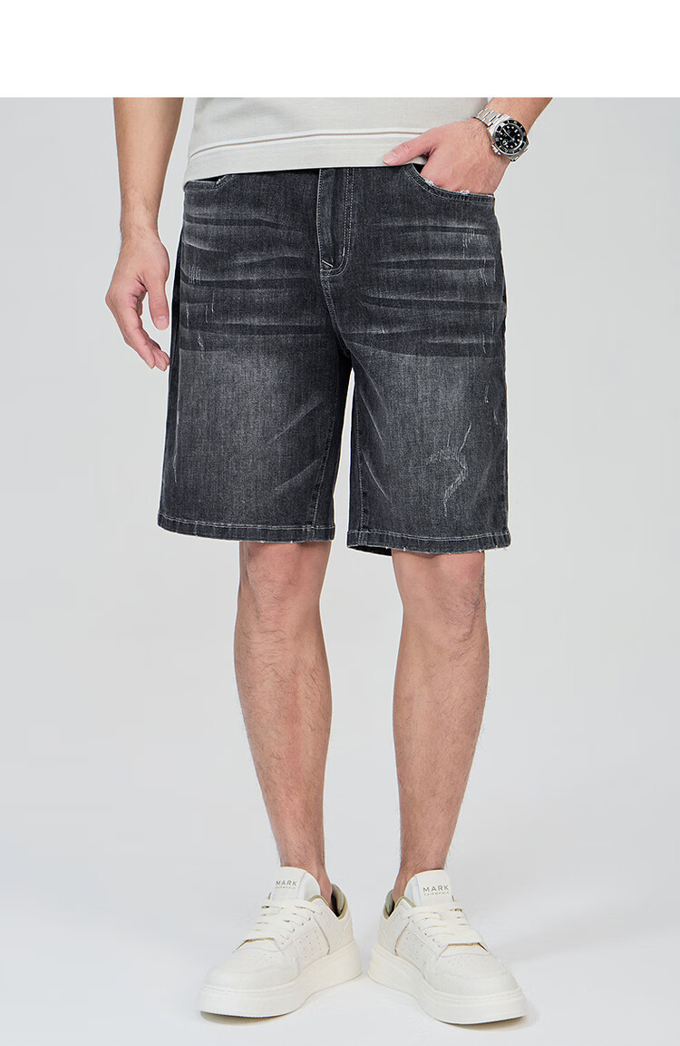DANCING WOLVES [Bingyang Bar] Summer Fashion Cat Whisker Washed Cool Breathable Men's Denim Shorts, 113 Light Blue, Size 34 12