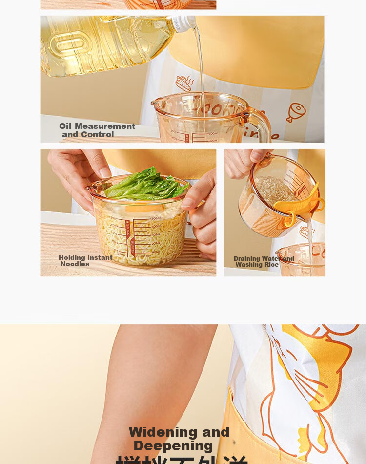 Mohuanchufang Glass Measuring Cup with Scale, Heat-Resistant Rice Washing Tool, Food-Grade Baking Filter, Egg Liquid Container, Home Breakfast Milk Cup 11