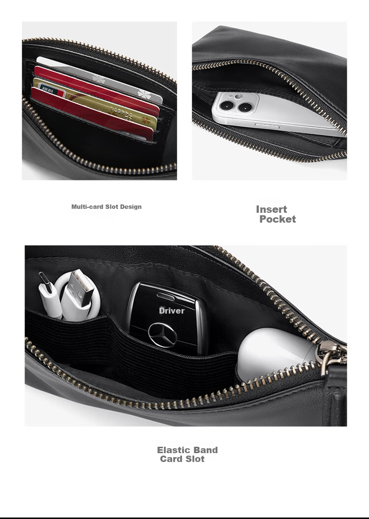 GOLF Men's Wallet, Top-Grain Leather, Multi-Card Slots, Long Wallet, Lightweight Bank Card Holder, Zipper Pouch, Leather Billfold, Gift Box Set 6