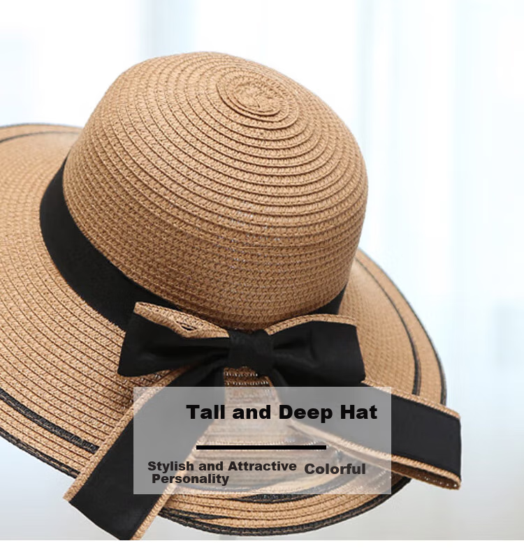 GLO-STORY Women's Sun Hat, Straw Hat for Outdoor Travel, UV Protection, Wide Brim Beach Hat with Bow, WMZ824169 4