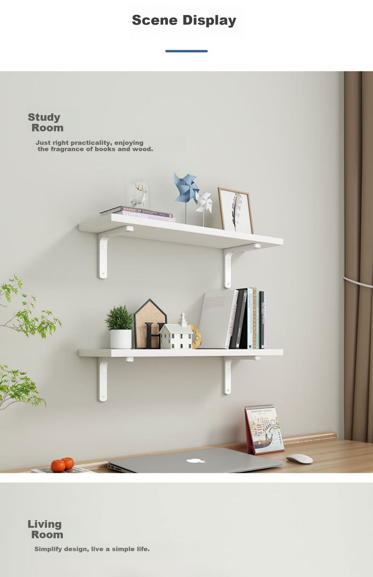 Anerya Wall Shelf, Wall-Mounted Storage Rack, Dormitory Wooden Wall-Mounted Bookshelf, Partition Shelf, Storage Rack, 7 10