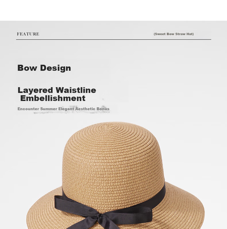CACUSS Women's Sun Protection Hat, Spring And Summer Straw Hat, Sun Visor, Fisherman Hat, Beach Outdoor Sweet Bow Tie Khaki 6