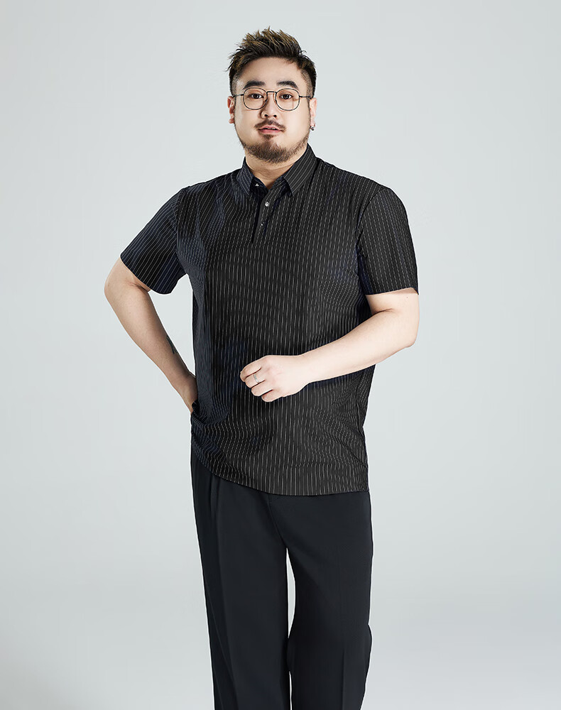 Ayoupang Summer Short-Sleeve Ice Silk Plus-Size Polo Shirt, Business Striped Loose Elastic T-Shirt for Men, Navy Blue, XL 20