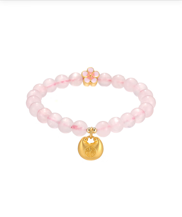 Clect Peach Blossom Lucky Bag Bracelet for Women, Sweet American Style Pink Crystal Bracelet, Chinese-Style Niche Jewelry, Birthday Gift for Girlfriend 2