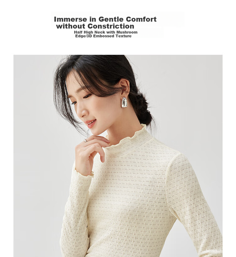 Sentubila Semi-Turtleneck Inner Layer Knit Sweater, Autumn And Winter Top, Petite Women's Warm Long-Sleeve Base Layer, Beige, XL 4