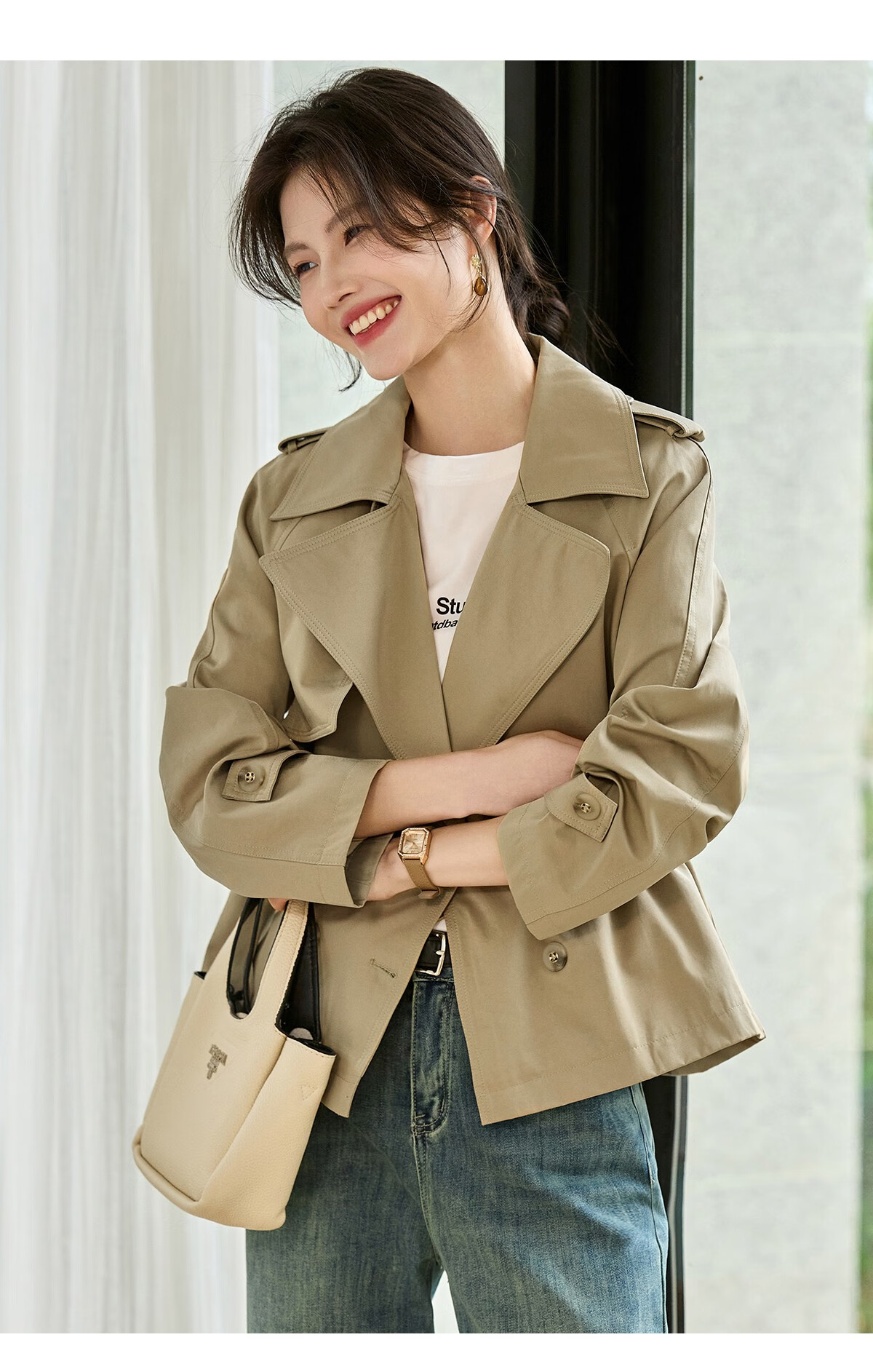 Taxiang British Style Short Windbreaker for Petite Women, Loose-Fitting Short Jacket, Versatile Casual Outerwear for Spring And Autumn, T51D025 10