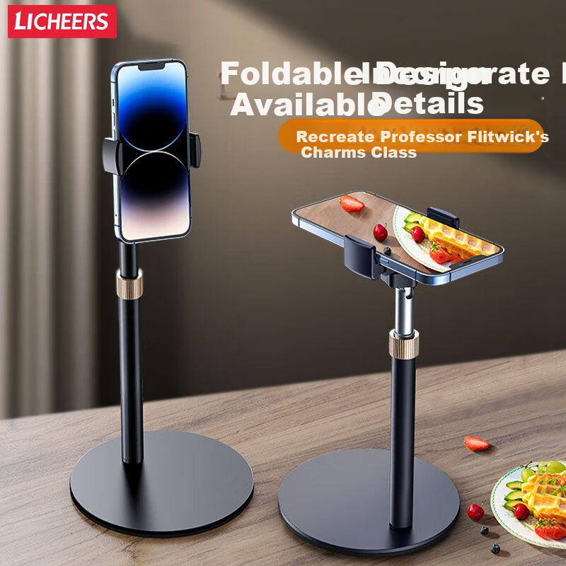 LINGCHEN Live Streaming Phone Stand, Desktop Adjustable Height, Overhead Shooting, Telescopic Selfie Device, Lazy Person's Binge-Watching Tool, Short Video Recording And Drawing Stand, 360° Rotatable Multifunctional Metal Phone Holder 1