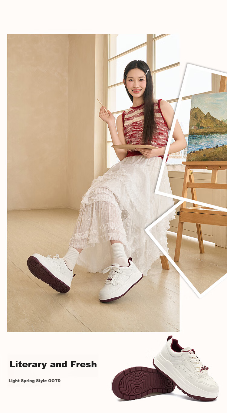 Josiny Thick-Soled White Sneakers for Women, Spring And Autumn 2026 New Style Soft-Soled Board Shoes Versatile Breathable Sports Casual Shoes Beige/apricot 39 7
