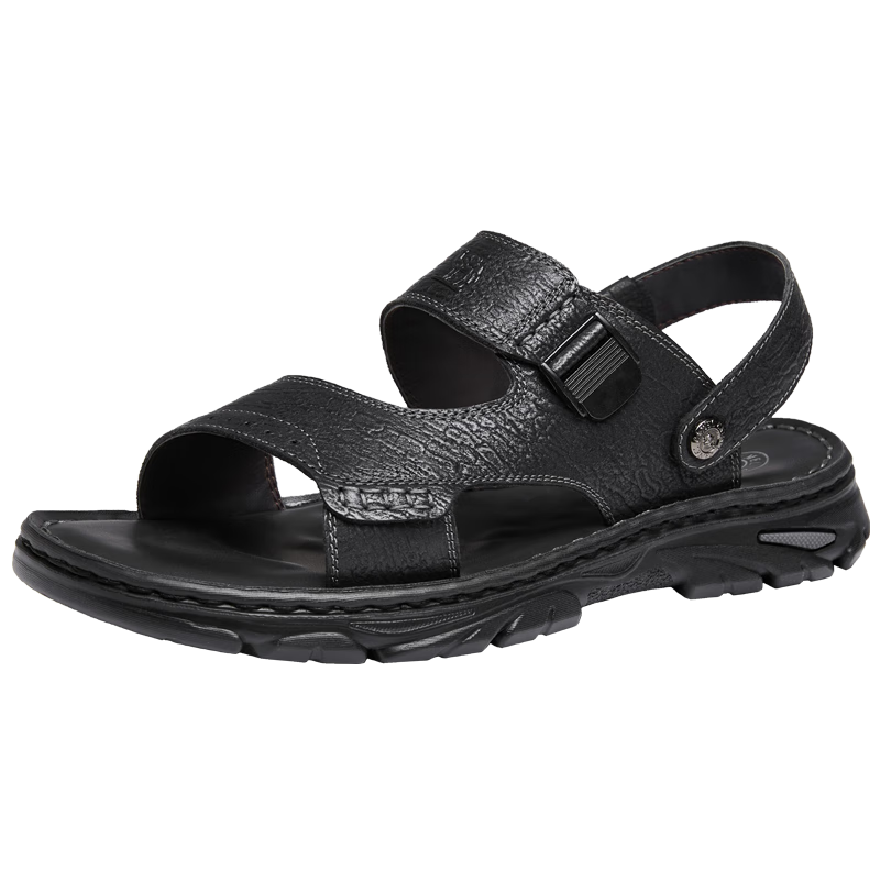 CAMEL Comfortable Soft Cowhide Breathable Dual-Wear Durable Business Casual Leather Sandals for Dad G15M211027 Black 42