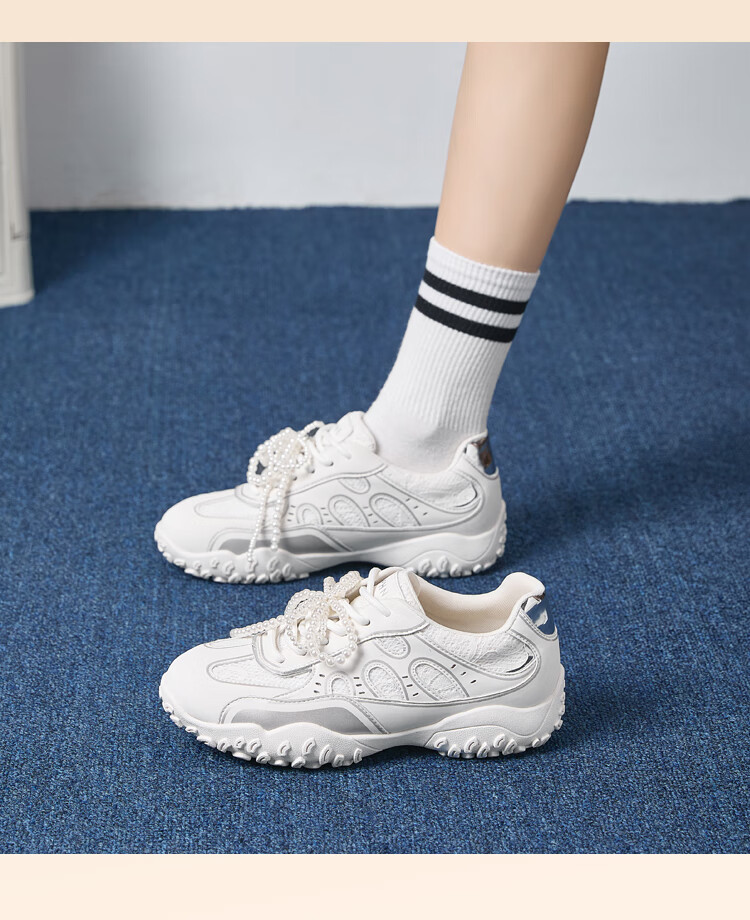 DAPHNE Women's Chunky Sneakers Breathable Casual Training Shoes Thick-Soled Heightening Sports Shoes Travel Shoes Silver Size 39 7