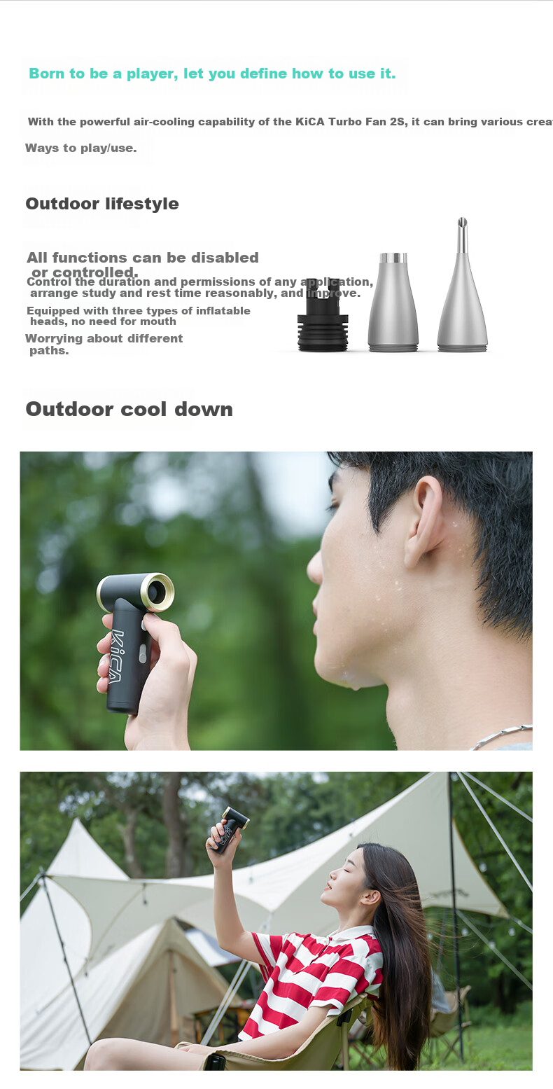 KICA Powerful Turbine Fan 2S, Popular High-Speed Hair Dryer, Outdoor Flame-Assisted Handheld Portable Fan, Green Label Configuratio 8