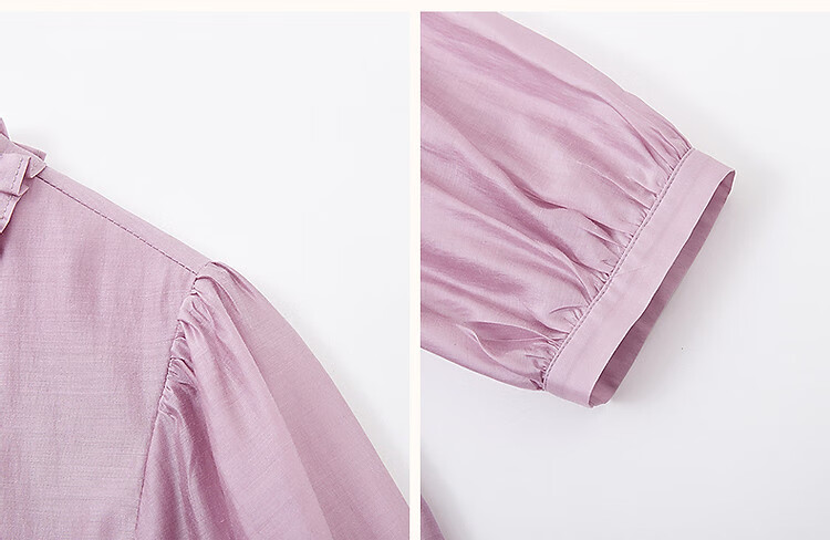Dme [Lyocell Selection] Summer Pleated Round Neck Water Drop Button Blouse, Puff Three-Quarter Sleeve Shirt, Women's Top 13