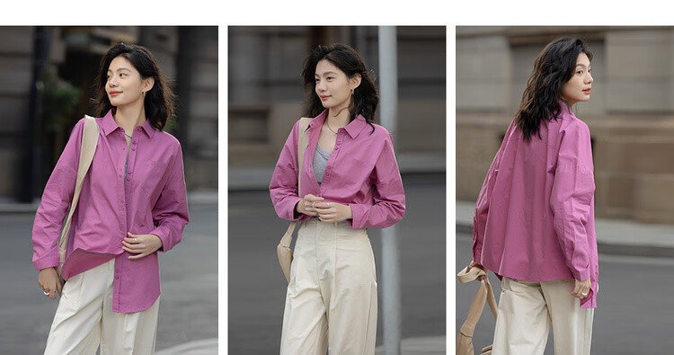 Dme [Chunmian Island] Spring Japanese-Style Retro Simple Lapel Shirt, Comfortable Loose-Fitting Concealing Blouse, Women's Top 3