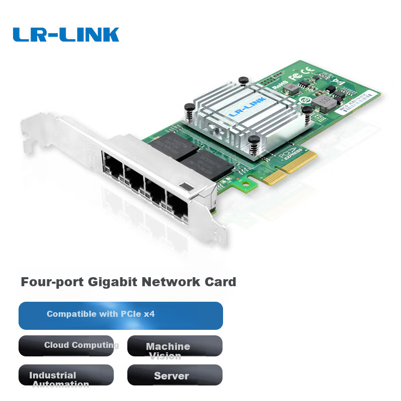 LR-LINK Lianrui LRES2025PT PCIex4 Gigabit Four-Port Server Network Card, Industrial Camera Machine Vision GigE Wired Network Card, Domestic Chip Compatible with I350-T4
