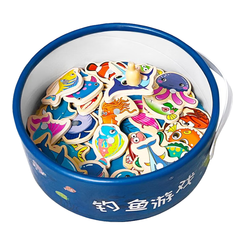Babamama Wooden Fishing Toy, Fishing Pond, Early Education Toy for Children, Magnetic Fishing Platform, Fish Catching Toy, for Boys And Girls