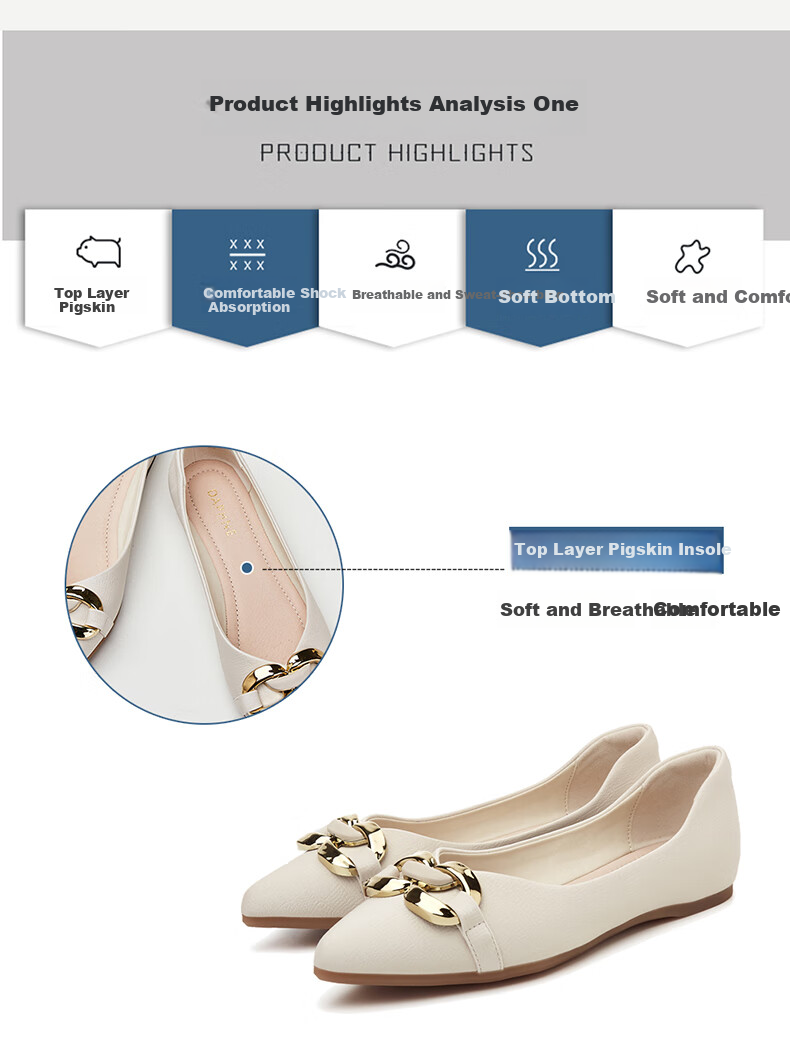 DAPHNE Flat Shoes, Soft Sole, Fashionable Women's Flats, Professional Commuter Shoes, Pointed Toe Loafers, 4623101057, Apricot Color, Size 39 3