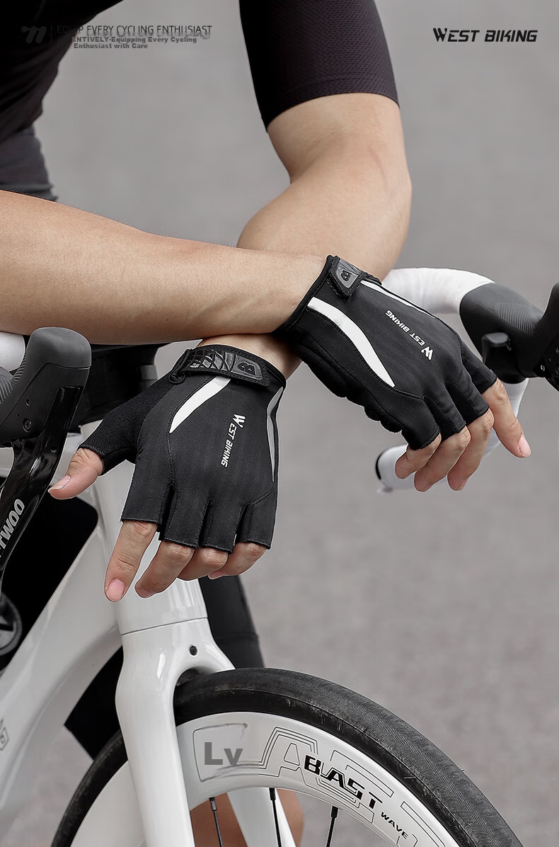 WestBiking Bicycle Riding Gloves, Thickened Shock-Absorbing Fingerless Gloves, Breathable Short Finger Gloves, Unisex Gloves for Men And Women, White, XL 1