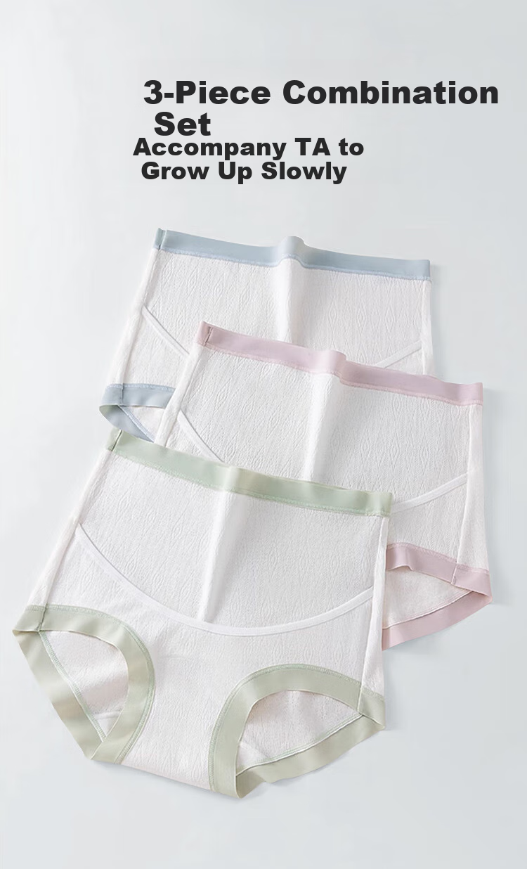 Aibaoshi Maternity Underwear, High-Waist Pure Cotton Antibacterial Crotch, Belly Support Panties for Pregnancy, 3-Pack, XL Size M429 13