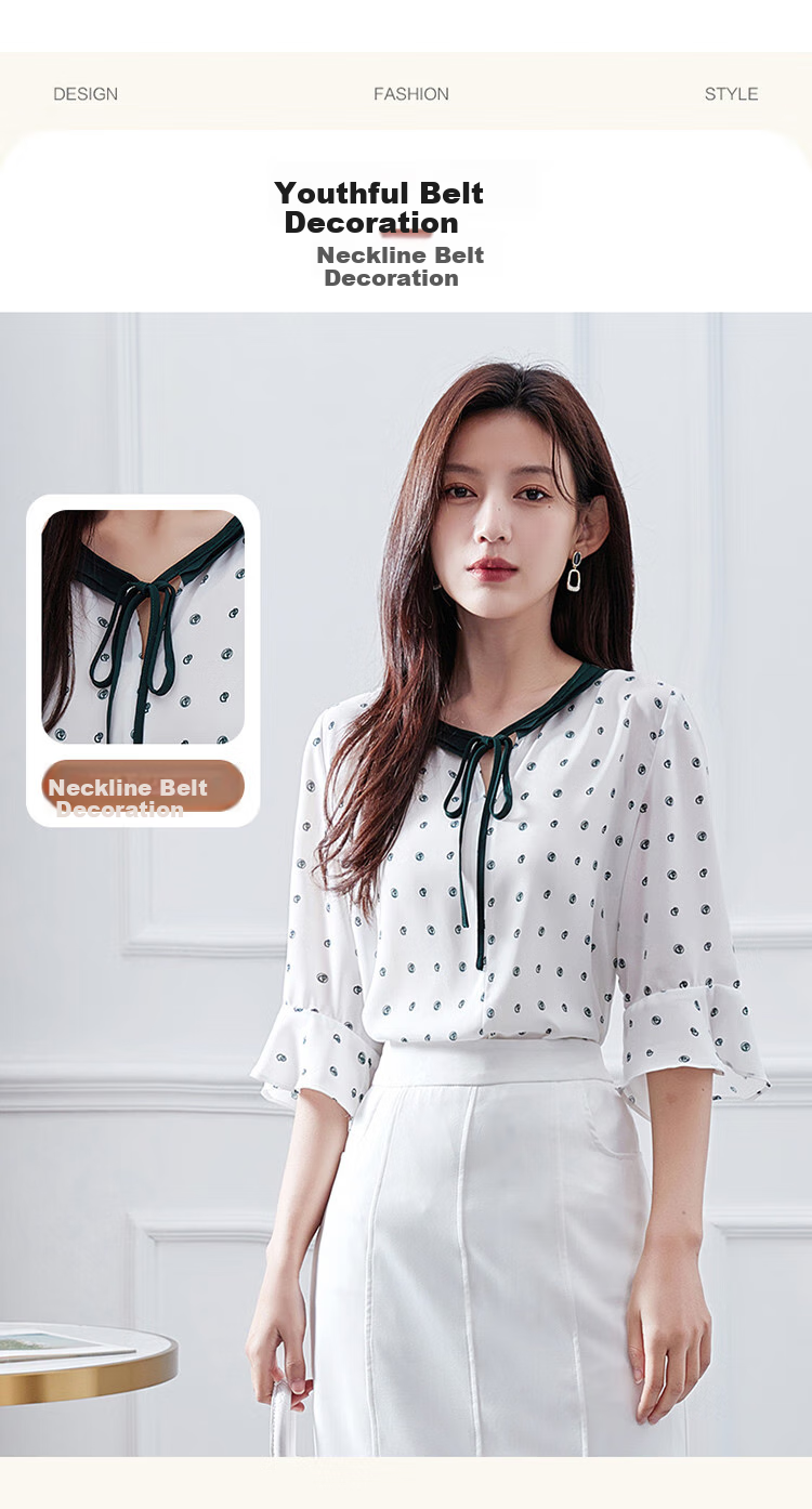 Dme Contrast Color Lace Trim Three-Quarter Sleeve Blouse Fashion Design Versatile Casual Shirt for Women, Off-White, Size S 4