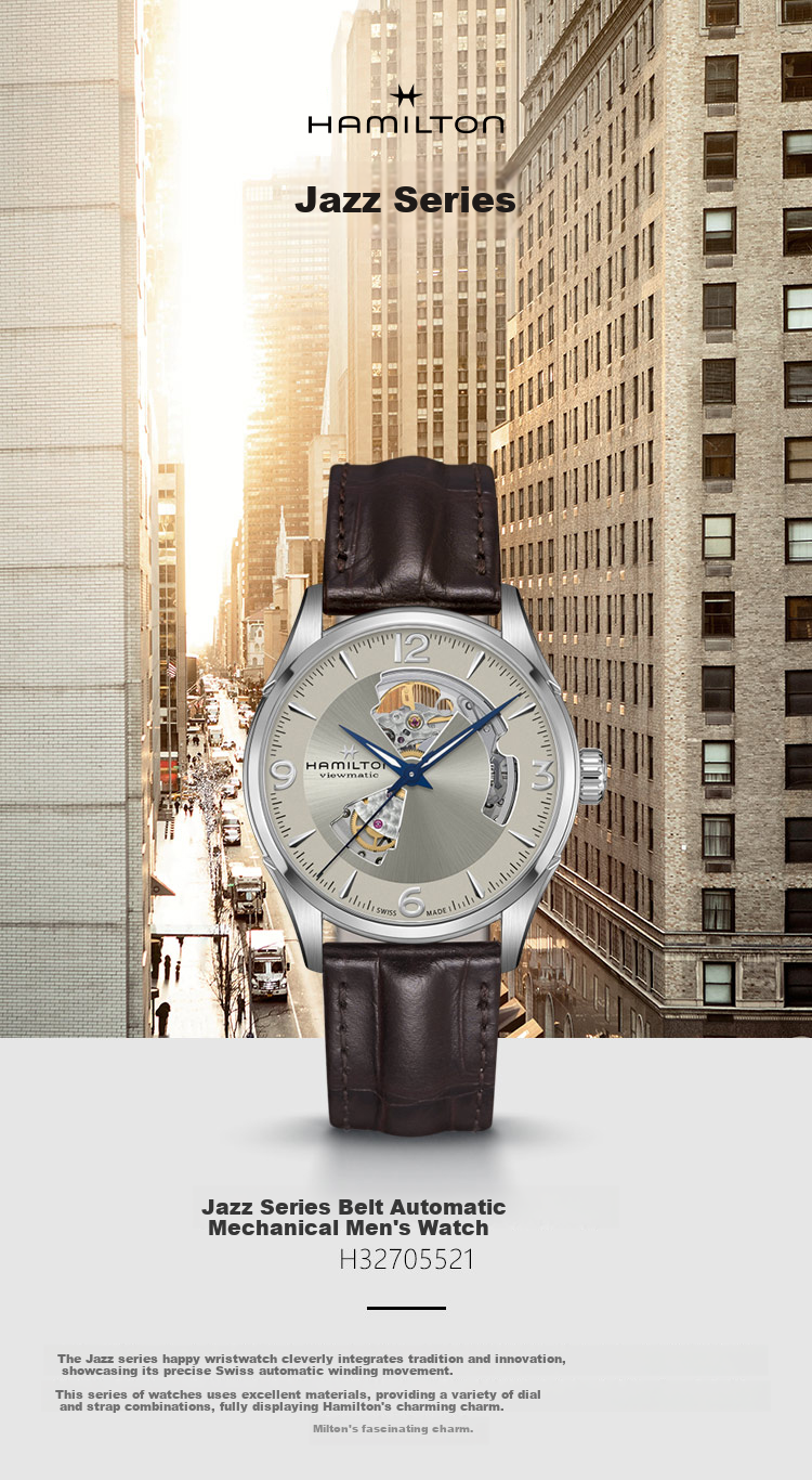 Hamilton Watch for Men, Business Watch, Gentleman's Happy 42 Champagne Dial with Leather Strap, Skeleton Mechanical Watch, Movie-Inspired Style 2