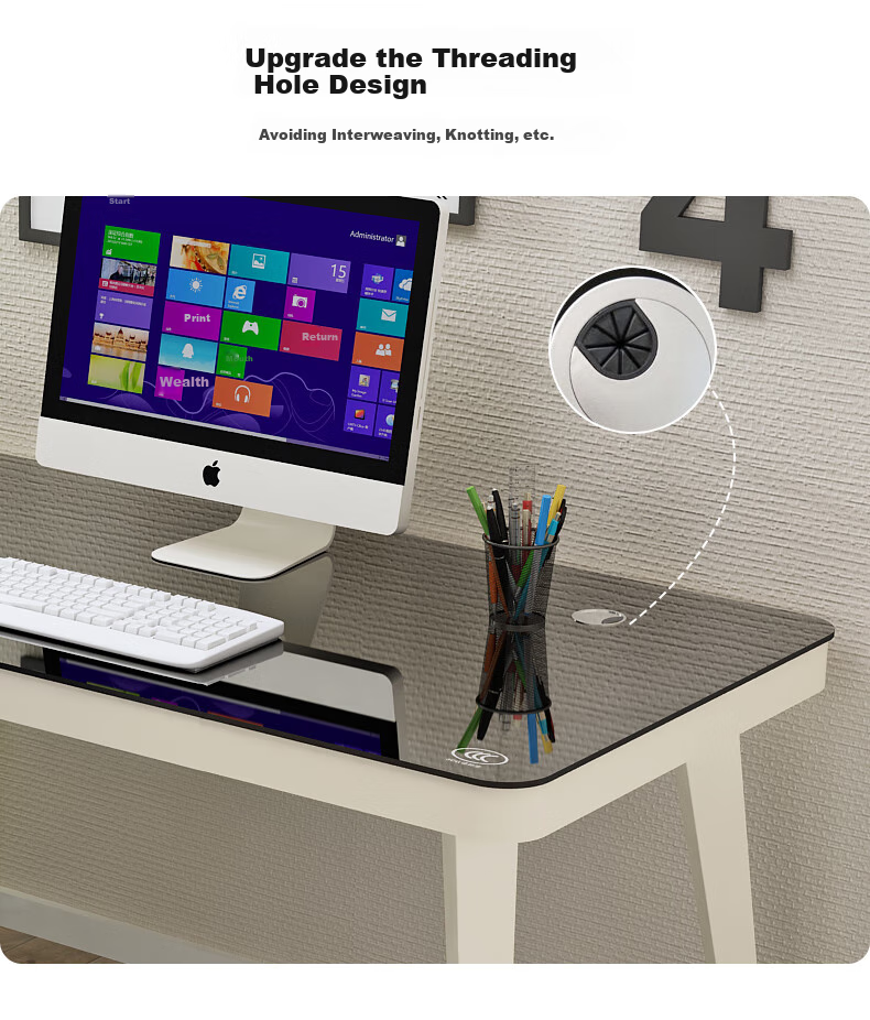 Fanshe Tempered Glass Computer Desk, Glass Desktop Workstation, Thickened Nordic Simple Office Desk 2