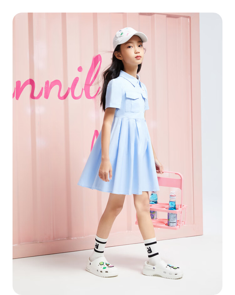 Annil Girls' Short-Sleeve Dress, Summer Pleated Artistic Workwear Style, Lightweight Breathable Dress 8