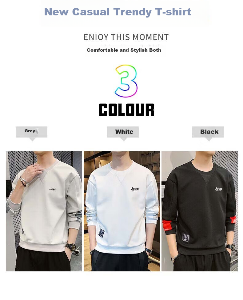 JEEP SPIRIT Men's Sweatshirt, Spring And Autumn Long-Sleeve T-Shirt, Casual Round Neck Pullover for Young And Middle-Aged Men, White, Size M 2