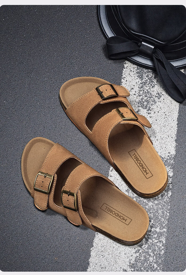 MONDOBELL Sandals, Slip-Ons, Retro Birkenstock Style, Flat Soles, Spring And Summer Wear, Fashionable Casual Versatile Soft-Soled Women's Slippers, Closed-Toe, Beige, Size 38 9