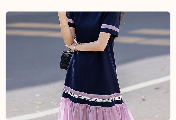 Demana [215G Pique Mesh] Summer Relaxed Fit Commuter Crew Neck Short Sleeve Color-Block Trim Women's Dress 3