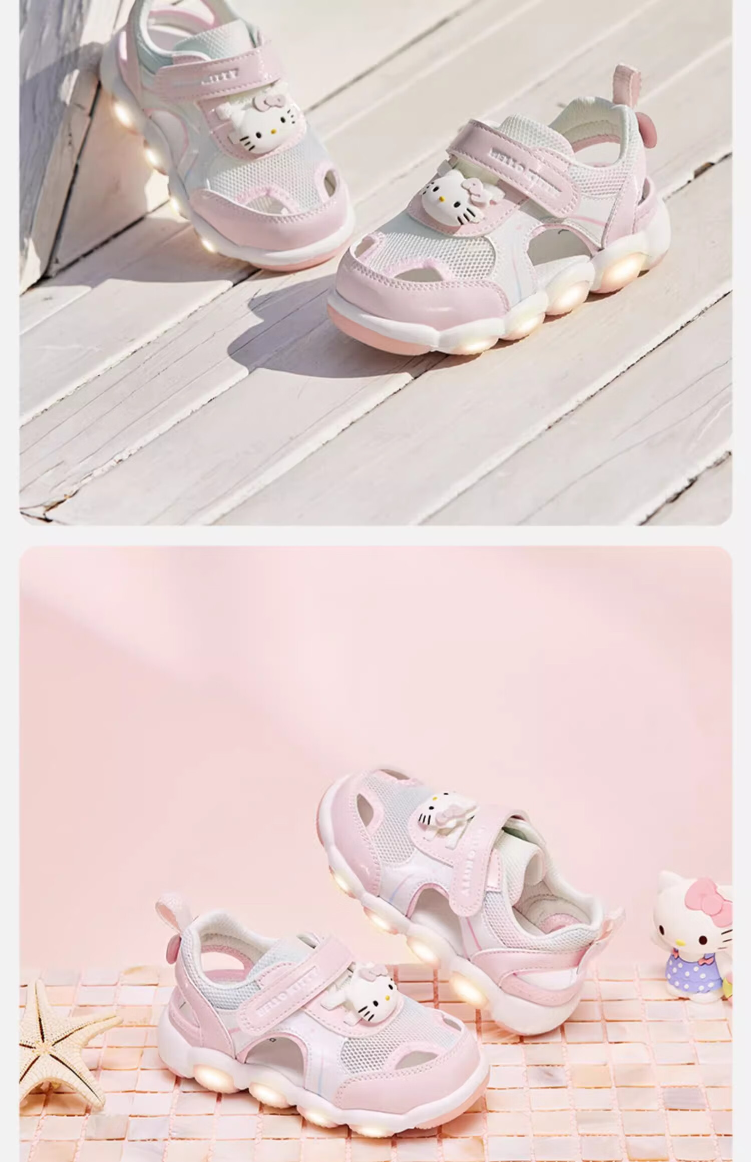 DAVE & BELLA Hello Kitty Collaboration Children's Light-Up Sandals Summer Girls' Walking Shoes with Glowing Lights 18
