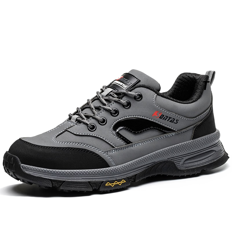 SONTAS Men's Summer Breathable Safety Shoes Anti-Smash Anti-Puncture Steel Toe Lightweight Soft Work Insulated Comfortable Water-Repellent Gray Full Leather - Anti-Smash Anti-Puncture Size 41