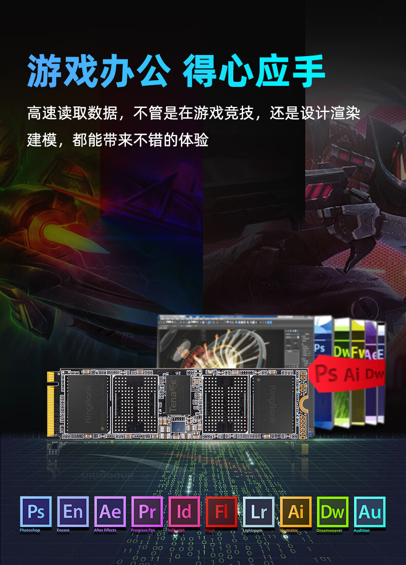 KINGBANK 1TB SSD Solid State Drive, M.2 Interface (NVMe PCIe 4.0x4), Read Speed 7400MB/s, KP260 PLUS Series, Changjiang Wafer 5