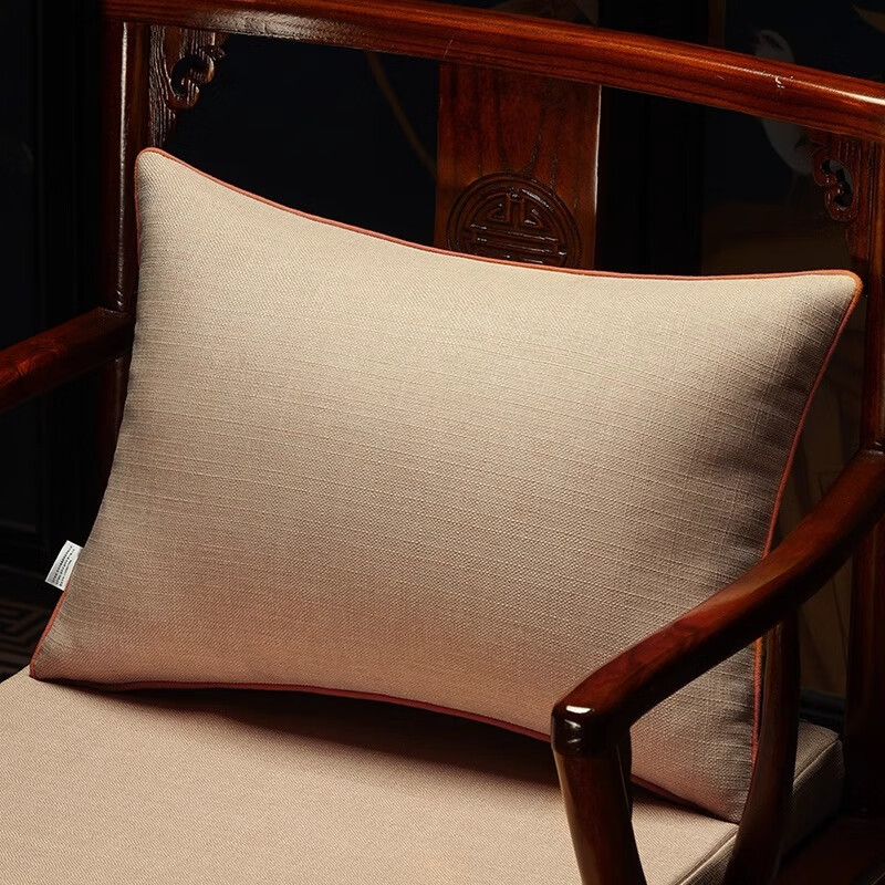 Huamanshengting Lumbar Pillow with Core, Chinese-Style Throw Pillow, Sofa Backrest Cushion, Car Lumbar Support Pad, Solid Beige, 35*50cm