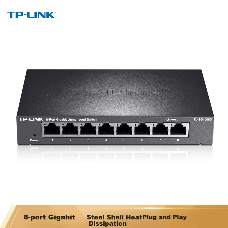 TP-LINK 8-Port Gigabit Switch, Enterprise-Grade Switch, Monitoring Network Cable Splitter, Traffic Distributor, Metal Body, TL-SG1008D
