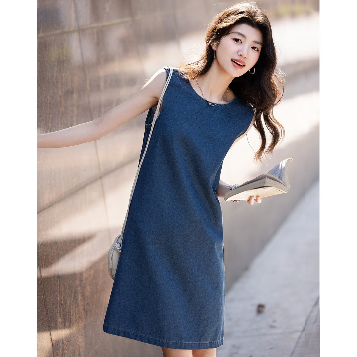Dme [Pillowsuit] Summer Lightweight Breathable Cloud Cotton Loose Sleeveless Round Neck Comfortable Denim Women's Dress