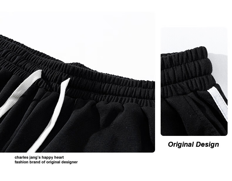 Charles Peach Heart Men's Casual Shorts Summer Classic Striped Loose Drawstring Five-Point Sports Beach Pants Black L 4