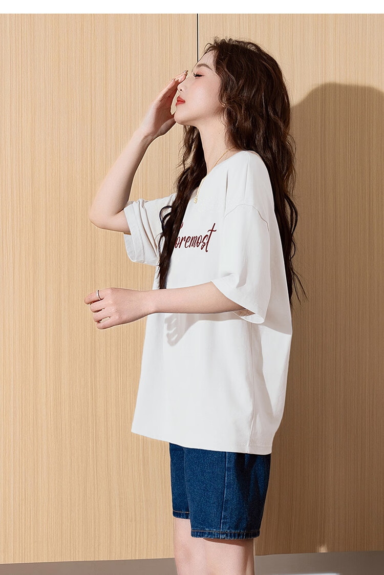 TonLion 2025 Women's Printed Crew Neck Short Sleeve T-Shirt Off-White L 13