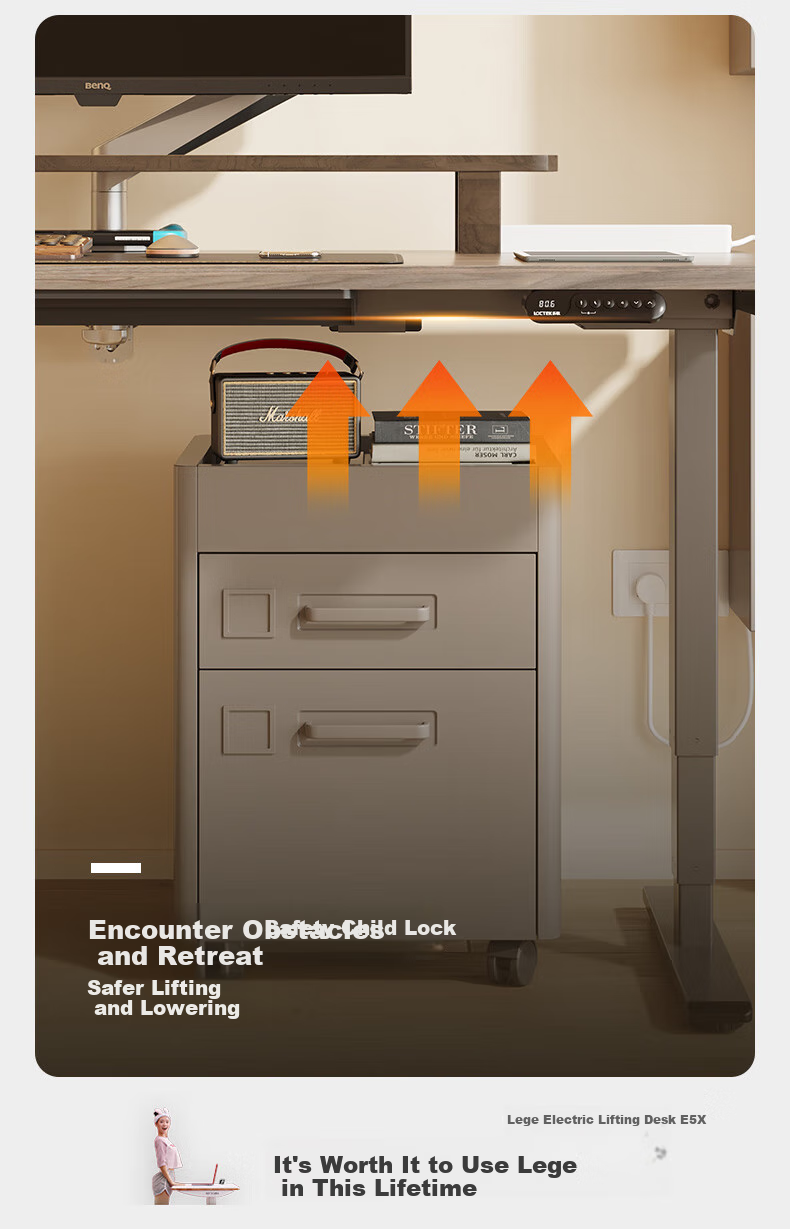 Loctek Electric Height Adjustable Desk, Computer Desk, Standing Desk for Office And Study, E5X-1.4M, Gray Wood Grain Color 6