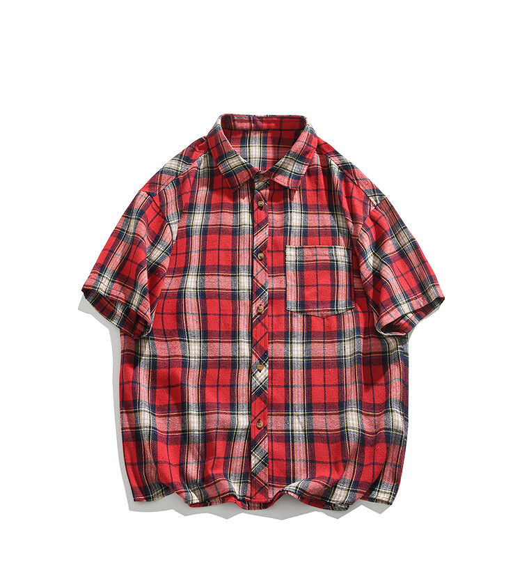 CLOR American Retro Lapel Plaid Shirt for Men, Spring And Summer Style, Loose Casual Trendy Short Sleeve CLCX05 Green 4XL 10