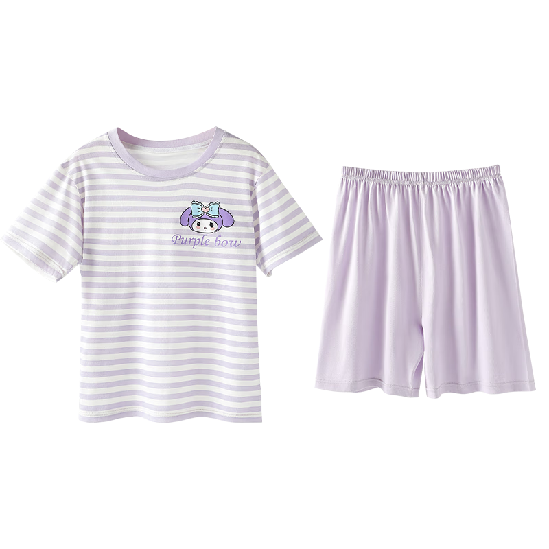 Bingxuemumian Children's Pajamas for Girls, Summer Pure Cotton Class A Thin Set, Short-Sleeve Shorts Round Neck Home Air Conditioning Wear Two-Piece Set