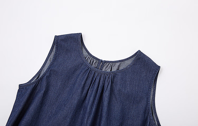 Demana Pure Cotton Private Talk Summer Lightweight Slim Pleated Round Neck Denim Sleeveless Tie Women's Dress 6