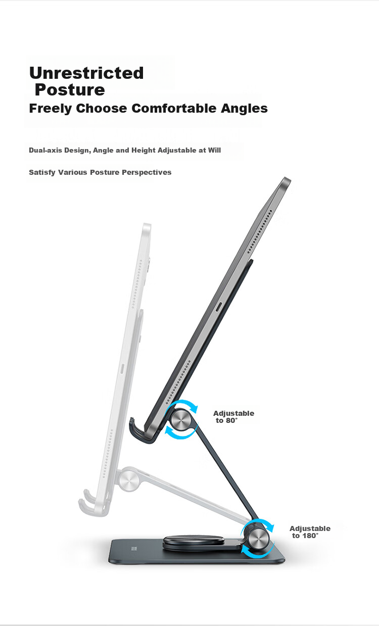 MOMAX IPad Tablet Stand, Desktop Aluminum Alloy, 360-Degree Rotation, Height Adjustable, Foldable, Convenient Heat Dissipation, Suitable for Drawing, Live Streaming, And Binge-Watching, Compatible with Apple Pro, Huawei, Xiaomi, Lenovo, And Y700 Fifth Generatio 2