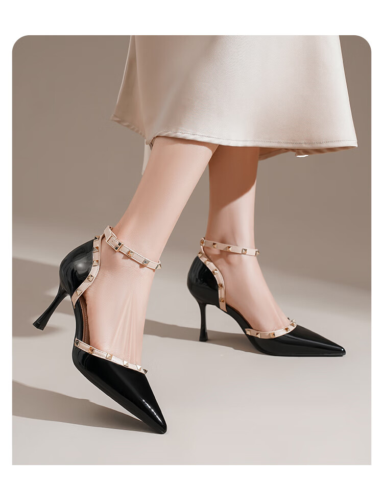 ZHR Rivet High Heels for Women, Elegant Pointed Toe, Socialite Style, Thin Heel Pumps, Sexy Closed-Toe Sandals for Women, IE02, Nude Pink, Size 34 26