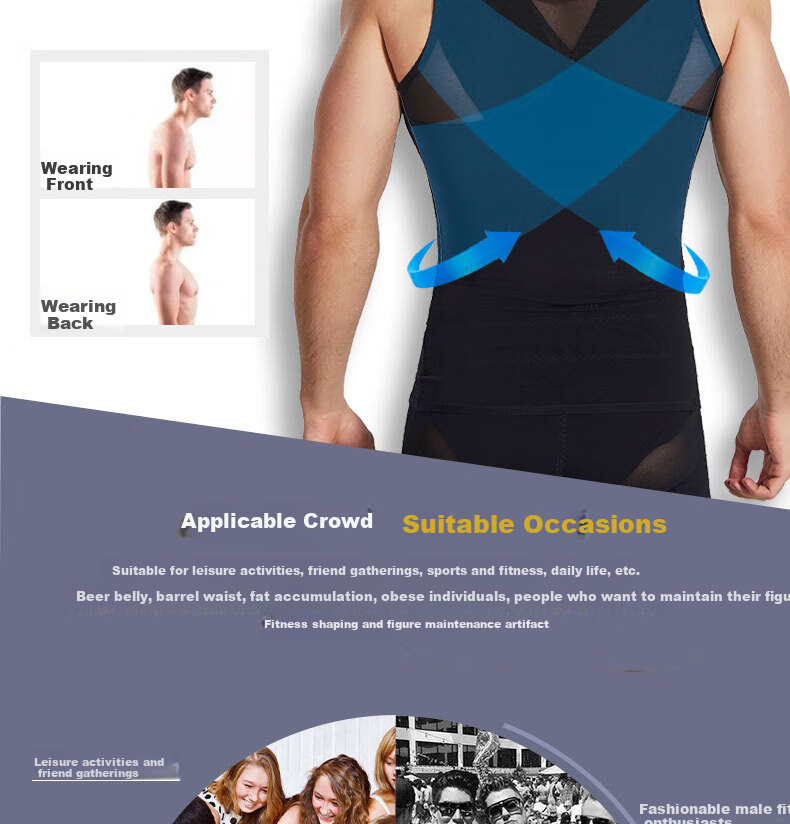 LangSha Men's Shapewear, Invisible Tummy Control Vest, Fitness Belly Slimming Device, Waist Trainer, Black, Size M 13