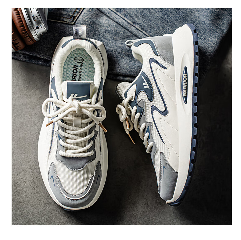 Warrior Men's Sneakers 2025 Summer Casual Breathable Low-top Shoes for Men Beige/Grey/Blue Size 40 7