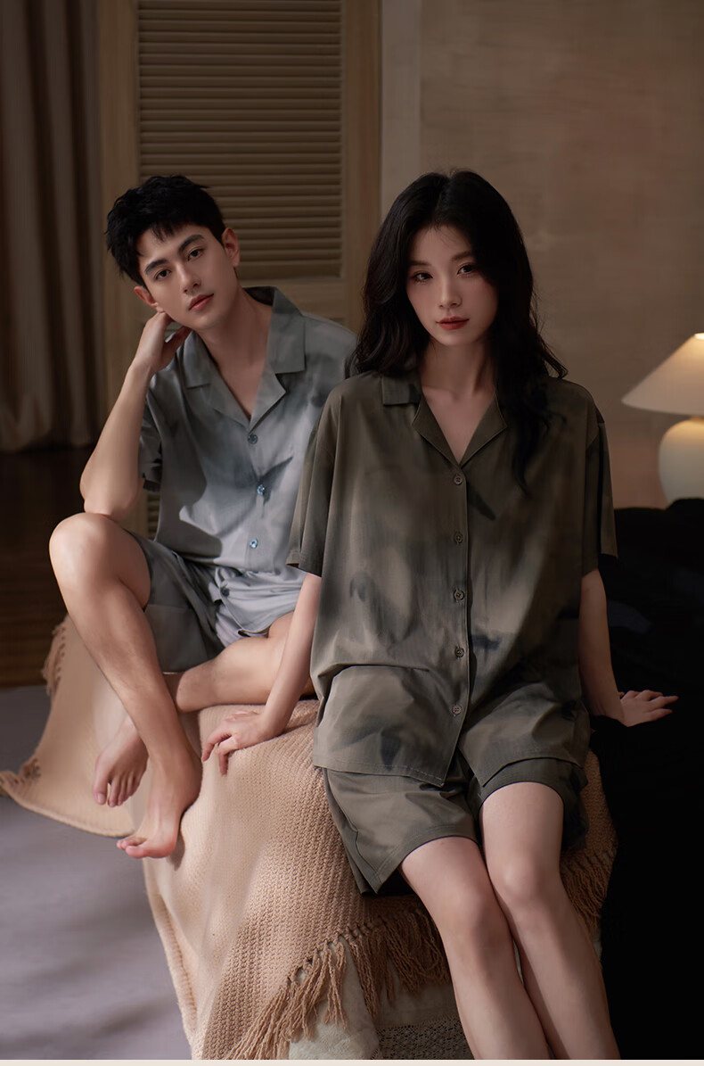 Shaqian 2026 New Short Sleeve Couple Pajamas Summer Cool Modal Cotton Men's Homewear Qixi Valentine's Day Gift 14
