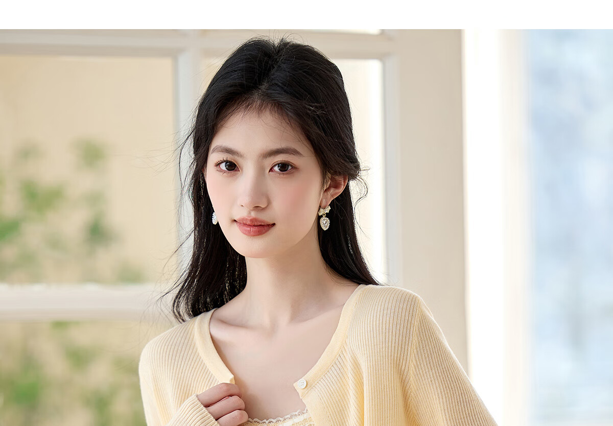PinCai Knitted Cardigan for Women, Lace Design Inner Vest Two-Piece Set, Thin Knit Outer Jacket P52Z074 38