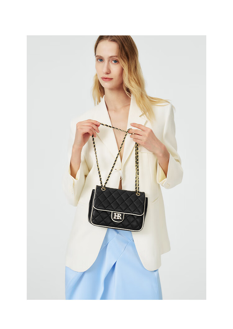 HR Women's Handbag, Contrasting Color Diamond Pattern Chain Bag, Fashionable High-End Shoulder Crossbody Bag, Birthday Gift for Wome 2
